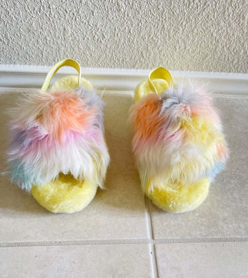 UGG Fluff Yeah Slide Slingback Slippers Yellow Multi Tie Dye